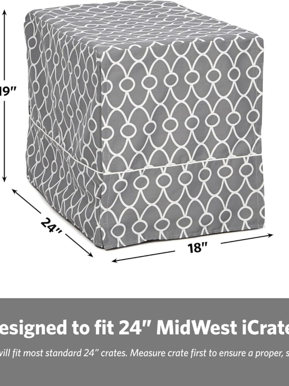 Like new! Grey and white geometric dog crate cover, 24L x 18W x 19H - Picture 2 of 8